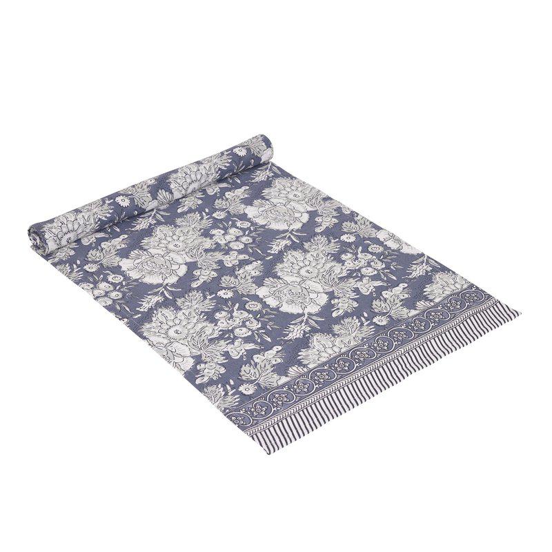 Sonia löpare blå 40x145 cm i bomull med blommönster