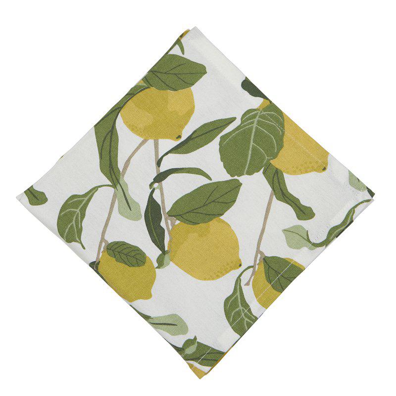 Limone tygservett gul med citronmönster 45x45 cm på vit bakgrund