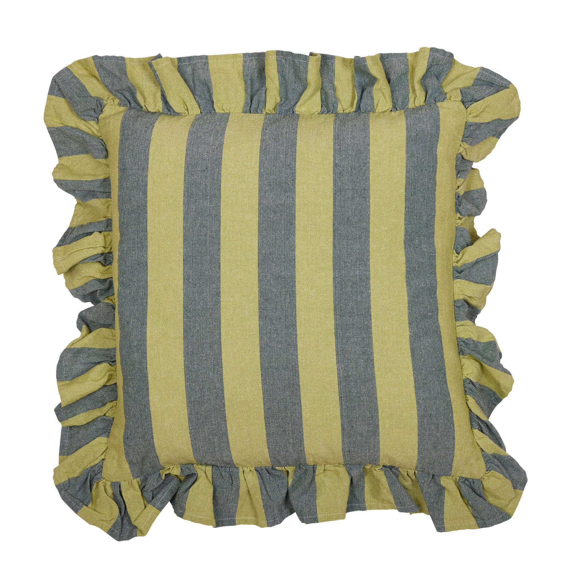 Amalia randigt kuddfodral 45x45 cm i cactus och gul med volangkant