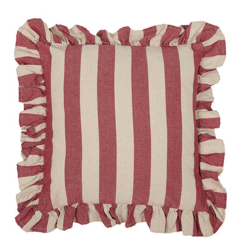 Amalia randigt kuddfodral 45x45 cm i röd rand med volang