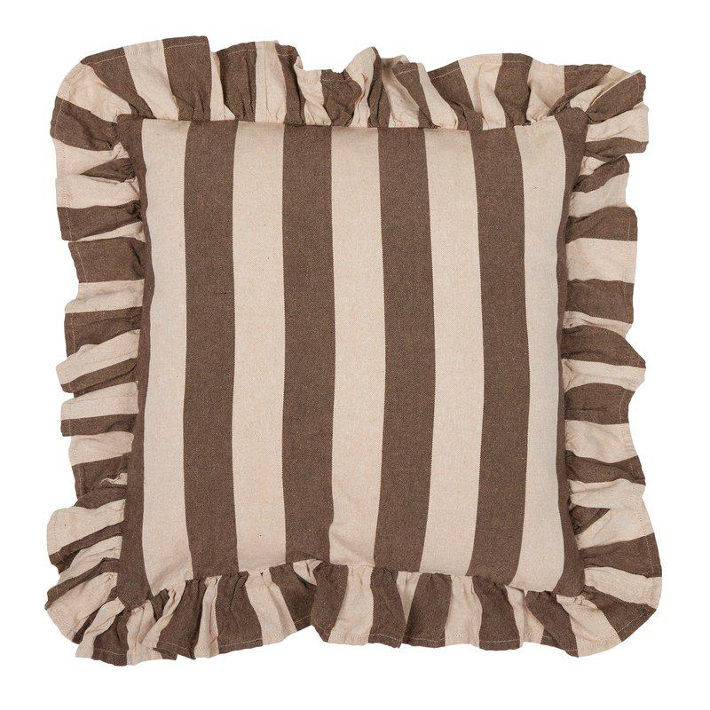 Amalia randigt kuddfodral 45x45 cm i nougatfärgad ton